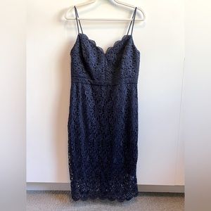 J. Crew Guipure Lace Spaghetti Strap Dress - Size 8 - Navy